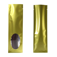 Glamorous Gold Metallized Open Top Bags with a Clear Oval Transparent Window