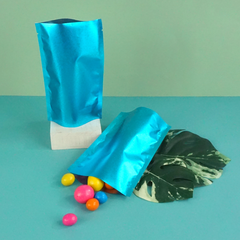 Matte Metallic Blue Mylar Open Top Heat Sealable Stand-Up Bag