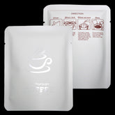 Matte Vanilla Bean White Aluminum Open Bottom Bag with Glossy Drip Coffee Design