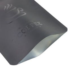 Matte Coffee Black Aluminum Open Bottom Bag with Glossy Drip Coffee Design