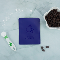 Matte Coffee Violet Purple Aluminum Open Bottom Bag with Glossy Drip Coffee Design