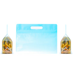 Gradient Sky Blue Clear Side Gusset Stand Strong® Bags with Die-Cut Handle