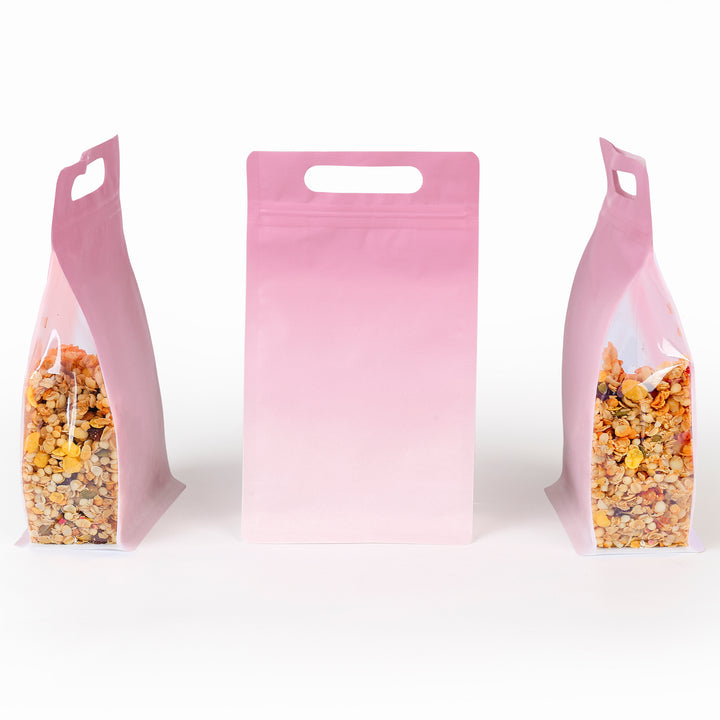 QQ Studio® Gradient Sherbet Pink Clear Side Gusset StandStrong™ Bags with Die-Cut Handle