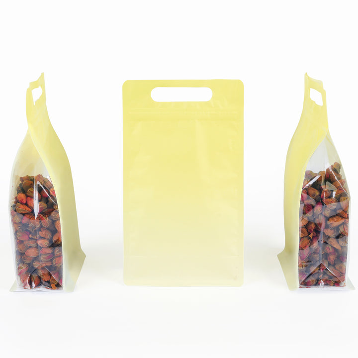 QQ Studio® Gradient Sunrise Yellow Clear Side Gusset StandStrong™ Bags with Die-Cut Handle