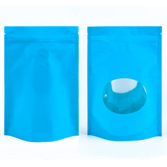 Glossy Full Bodied Wavy Blue Round Window Plastic and Mylar Stand Strong® Coffee Valve Bags