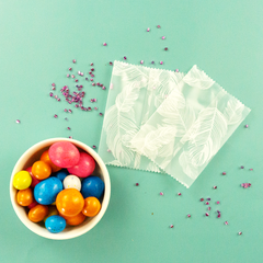 Frosty Pelican Translucent White Feathers and Leaves Design Fin Seal Open Top Bag