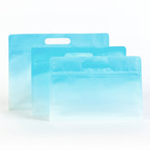 Gradient Sky Blue Clear Side Gusset Stand Strong® Bags with Die-Cut Handle