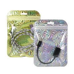 Glossy Transparent Holographic Design Mylar Bags with Rounded Top and Butterfly Hang Hole