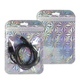 Glossy Psychedelic Silver Holographic Design Mylar QuickQlick® Bags with Rounded Top and Butterfly Hang Hole