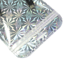 Glossy Psychedelic Silver Holographic Design Mylar QuickQlick® Bags with Rounded Top and Butterfly Hang Hole
