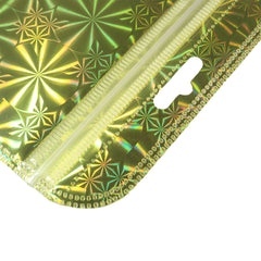 Glossy Half Mirage Gold Transparent Holographic Mylar QuickQlick® Bags with Rounded Top and Butterfly Hang Hole