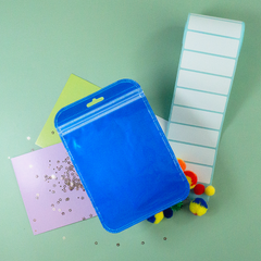Glossy Half Ocean Blue Rounded Corners Plastic QuickQlick® Bags with Butterfly Hang Hole