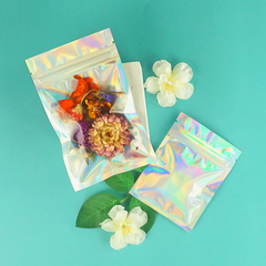 Half Diamond Holographic Mylar Zipper Seal Bags with Clear Window