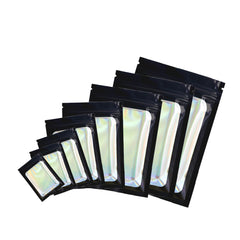 Flat Zipper Seal Bags – Universal Black QuickQlick® with Clear Window and Holographic Lining