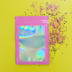 Flat Zipper Seal Bags – Planetary Pink QuickQlick® with Window and Holographic Inside