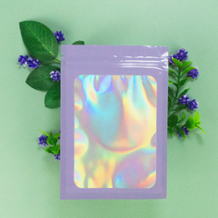 Flat Zipper Seal Bags – Andromeda Purple QuickQlick® with Clear Window and Holographic Lining