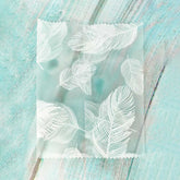 Frosty Pelican Translucent White Feathers and Leaves Design Fin Seal Open Top Bag