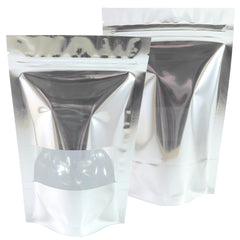 Glossy Chrome Silver Metallic Foil with Transparent Window Stand Strong® Bags
