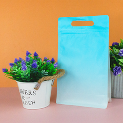 Gradient Sky Blue Clear Side Gusset Stand Strong® Bags with Die-Cut Handle