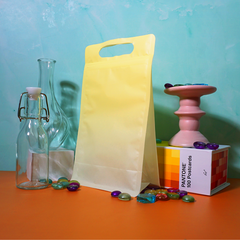 Gradient Sunrise Yellow Clear Side Gusset Stand Strong® Bags with Die-Cut Handle