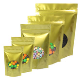 Glossy Sweet Cream Gold Round Window Plastic and Mylar Stand Strong® Bags