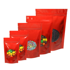 Glossy Candycane Red Round Window Plastic and Mylar Stand Strong® Bags