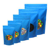 Glossy Wavy Blue Round Window Plastic and Mylar Stand Strong® Bags