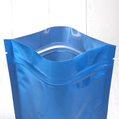 Glossy Wavy Blue Round Window Plastic and Mylar Stand Strong® Bags