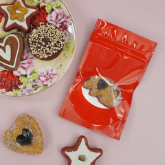 Glossy Candycane Red Round Window Plastic and Mylar Stand Strong® Bags