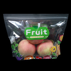 Fresh Clear Polyethylene Fruit Design Stand Strong® Bags with Die Cut Handles and Vent Holes
