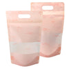 Matte Peach Pink Rice Paper Clear Window Stand Strong® Bags with Die Cut Handles - Peach Pink