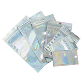 Mylar Flat Zipper Seal Bags – Clear and Diamond Holographic Design with Hang Hole