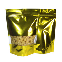 Glossy Lustrous Gold Metallic Foil with Transparent Window Stand Strong® Bags