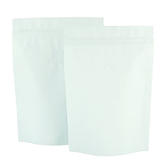 Light Roast White Foil Coffee Valve Stand Strong® Pouches with Zipper Seal