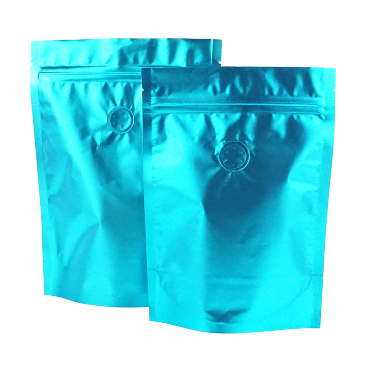 QQ Studio® Cold Brew Blue Foil Coffee Valve StandStrong™ Pouches with Zipper Seal