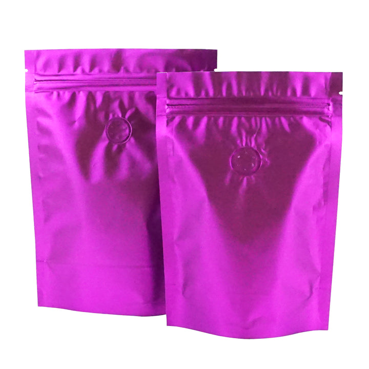 QQ Studio® Taro Purple Foil Coffee Valve StandStrong™ Pouches with Zipper Seal