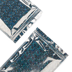 Reusable Flat Zipper Seal Bags – Clear & Half Diamond Holographic Glitter Mylar with Hang Hole