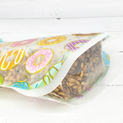 Mixed Doughnut, Leaf, and Feather Print Designs Translucent Polyethylene Jar Shaped Stand Strong® Bags