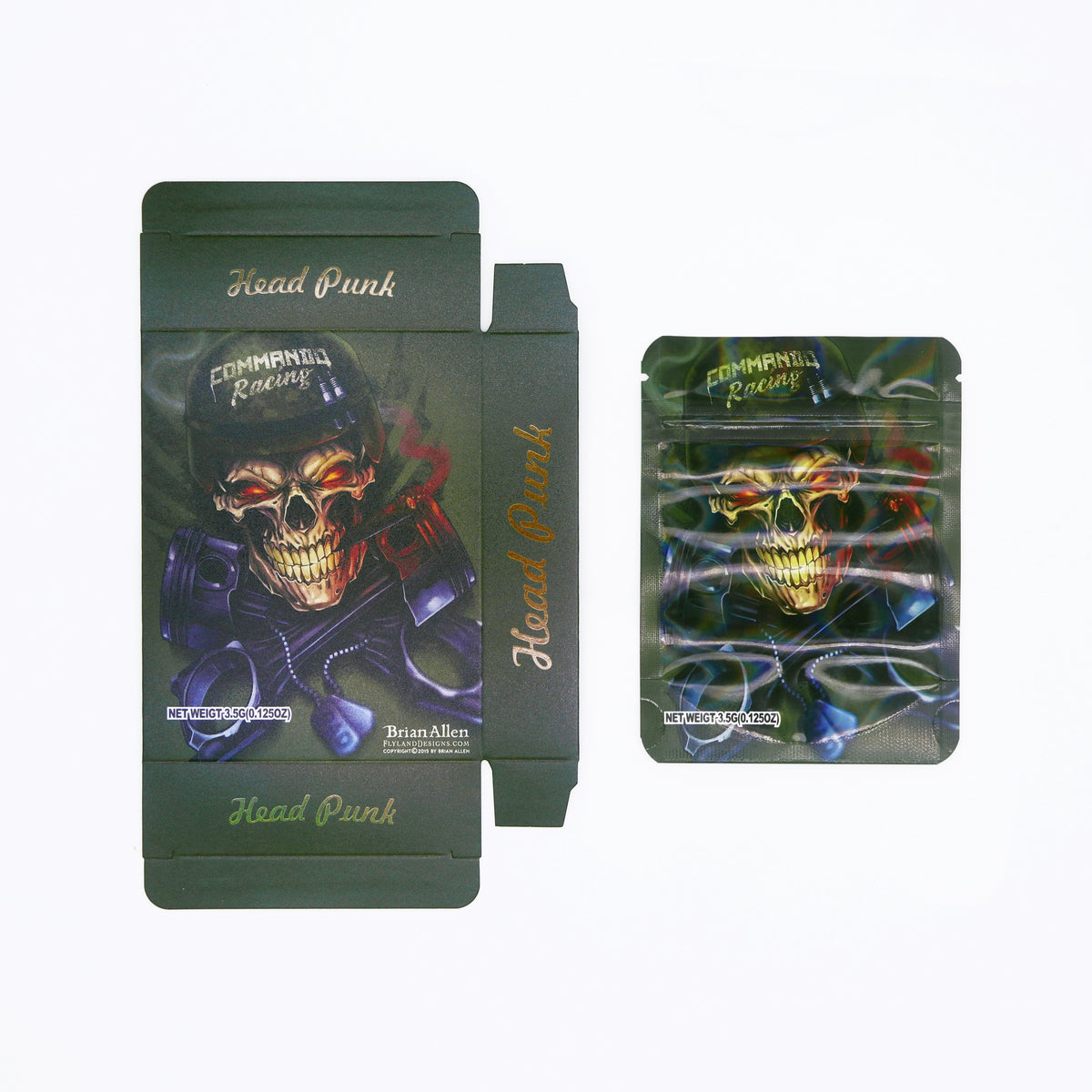 Half Holographic Skull Smell Proof Metallized Foil Stand Strong® Bags with Matching Box