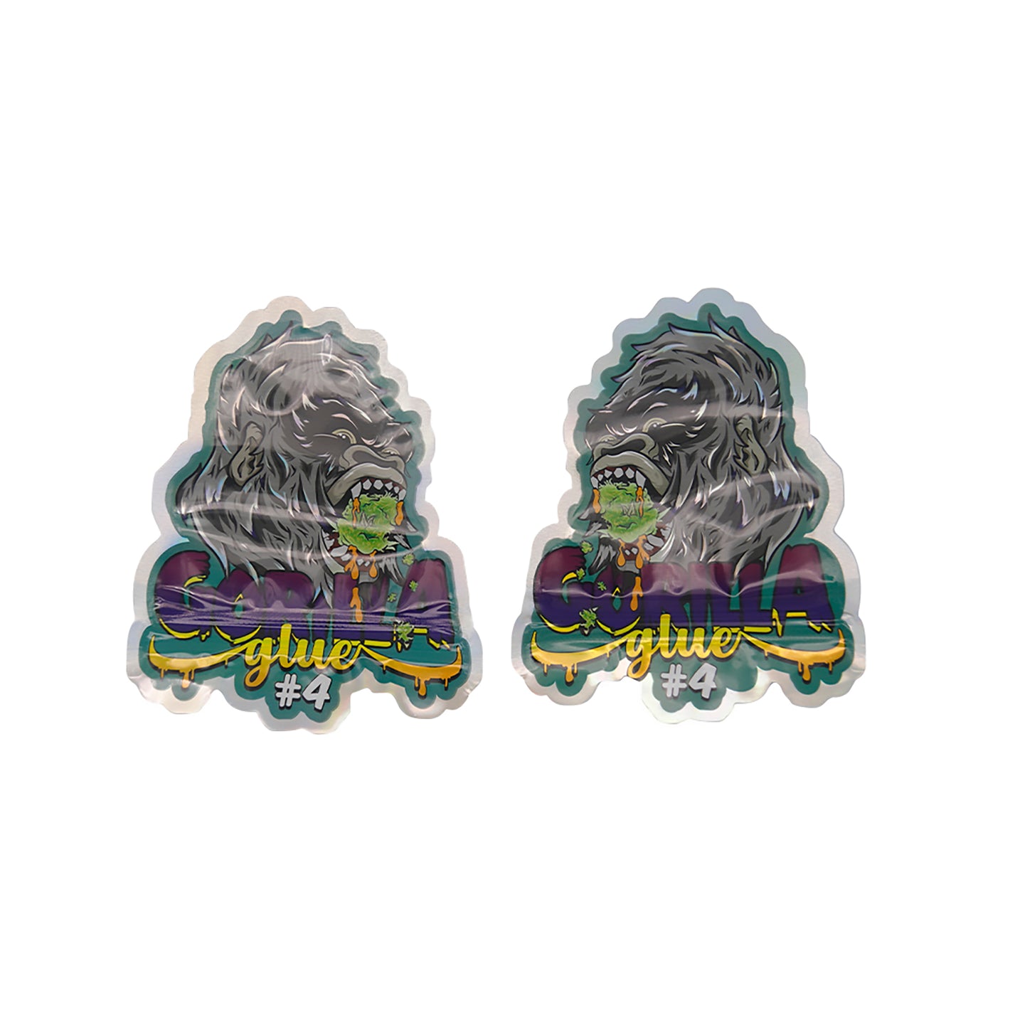 Flat Zipper Seal Bags – Holographic Gorilla Die Cut Smell Proof Mylar Foil