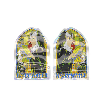 Flat Zipper Seal Bags – Holographic Holy Water Die Cut Smell Proof Bags