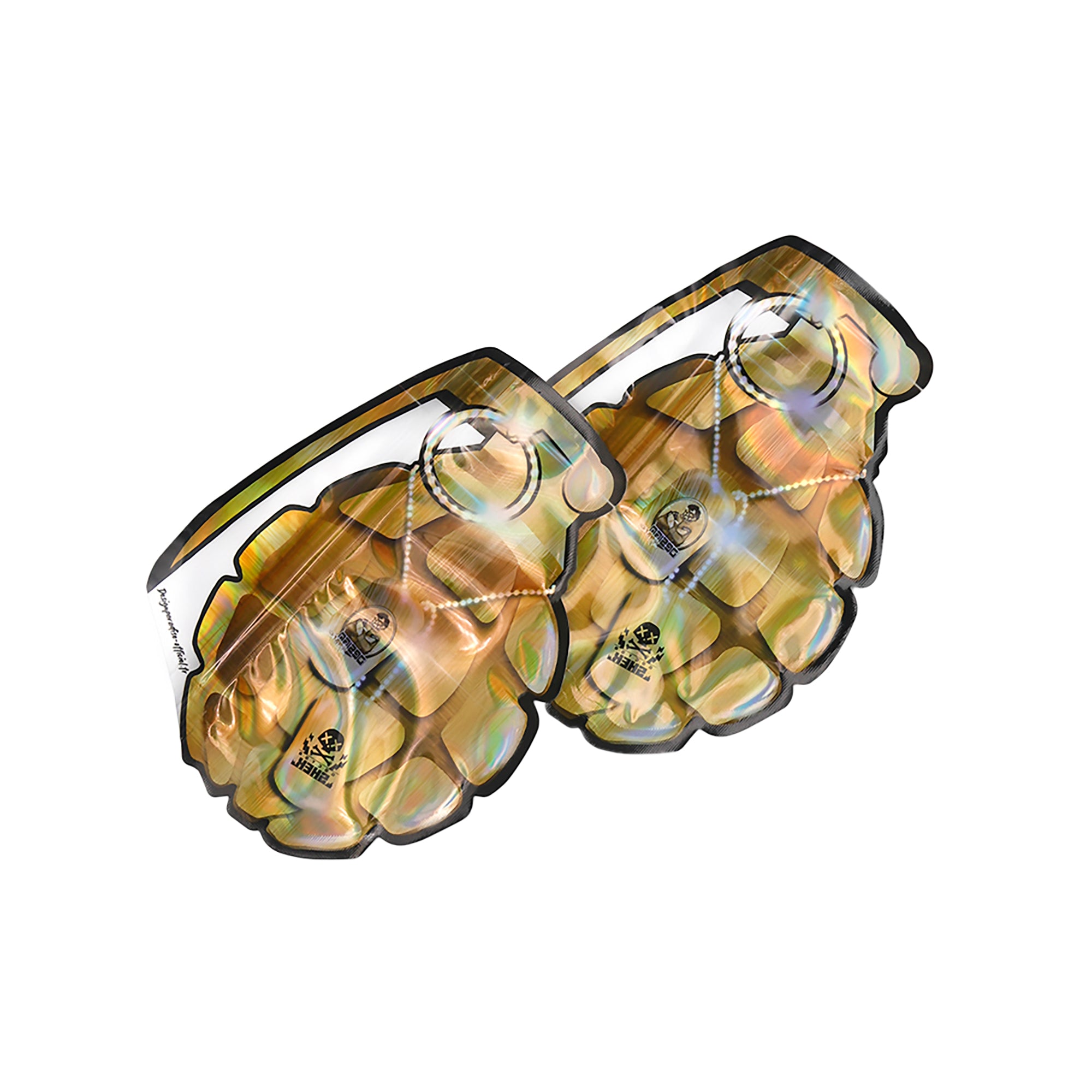 Flat Zipper Seal Bags – Holographic Grenade Die Cut Smell Proof Mylar Foil