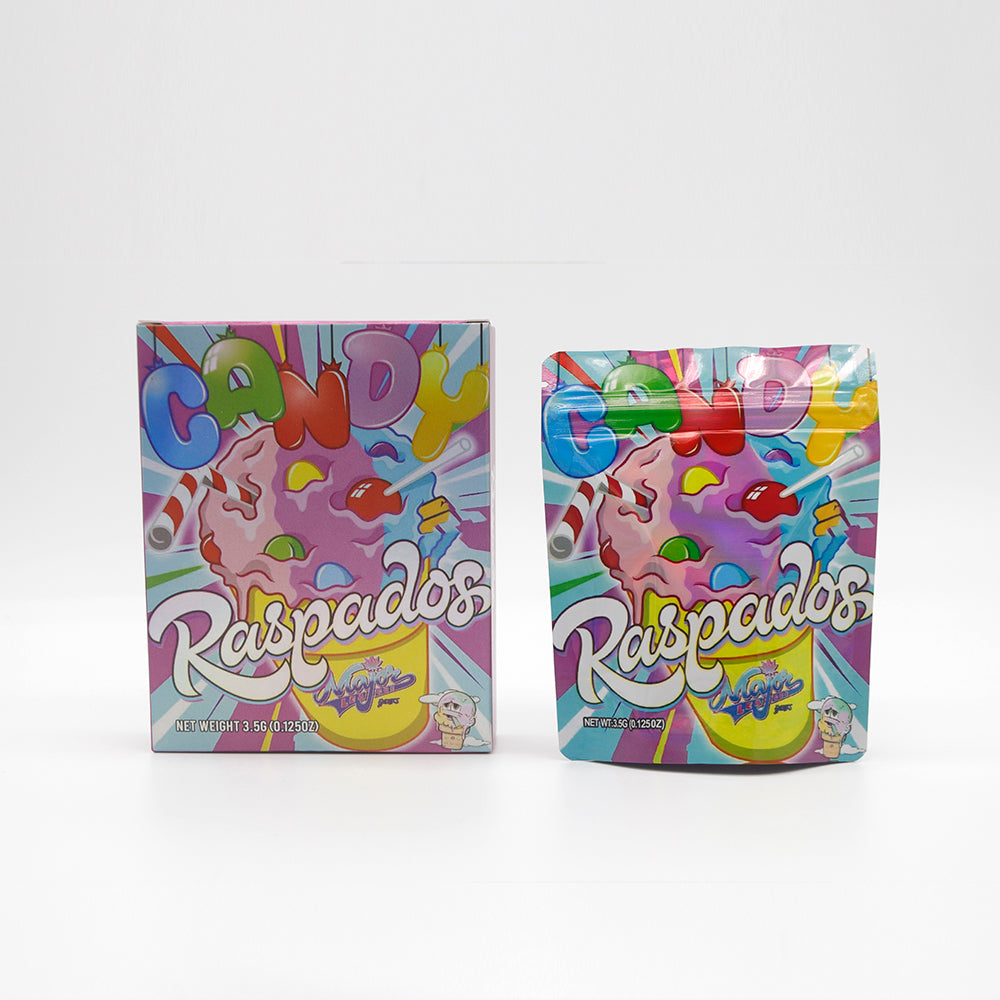 Holographic Shaved Ice Smell Proof Metallized Foil Stand Strong Bags with Matching Box 3.5g
