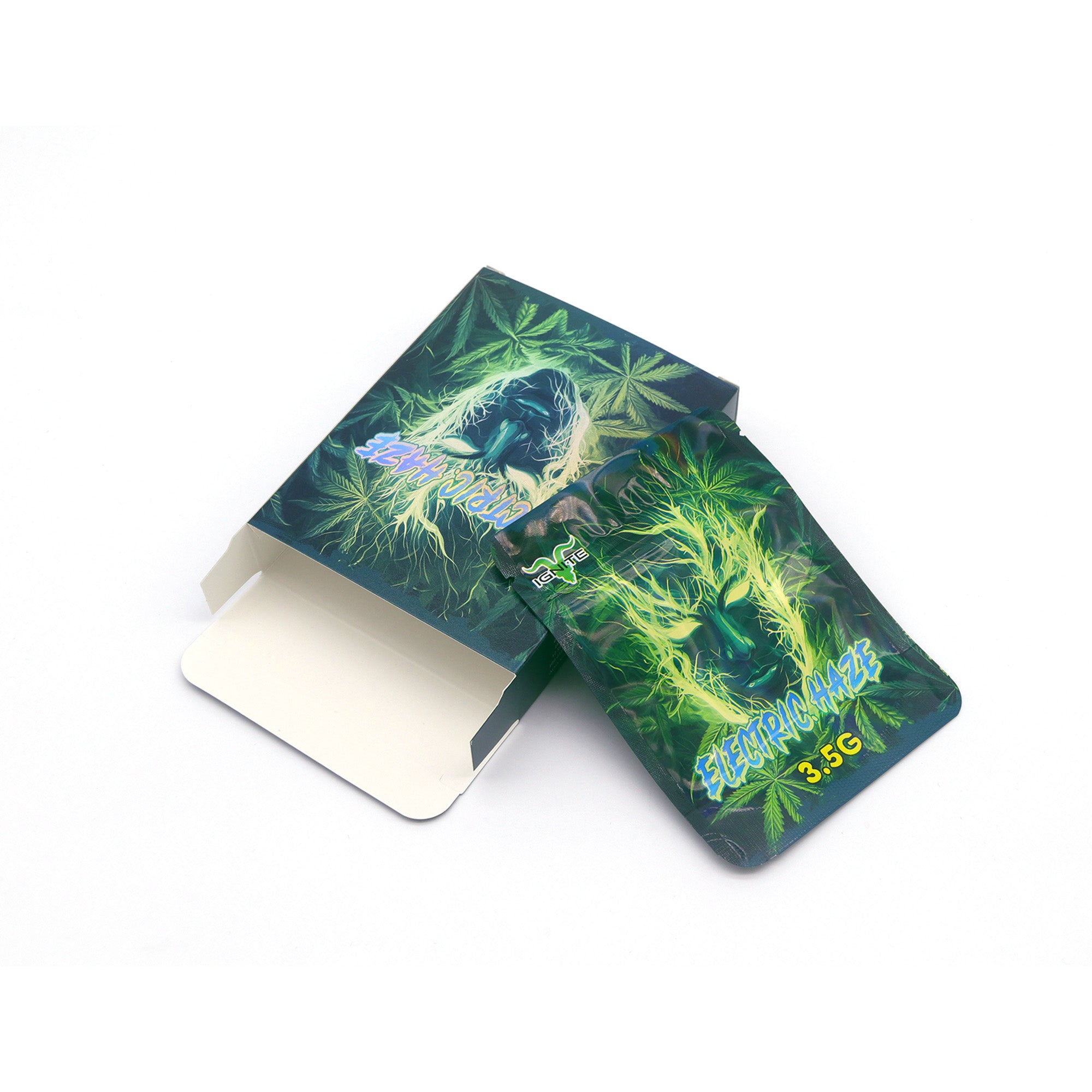 Glossy Electric Green Smell Proof Metallized Foil Stand Strong Bags with Matching Box 3.5g