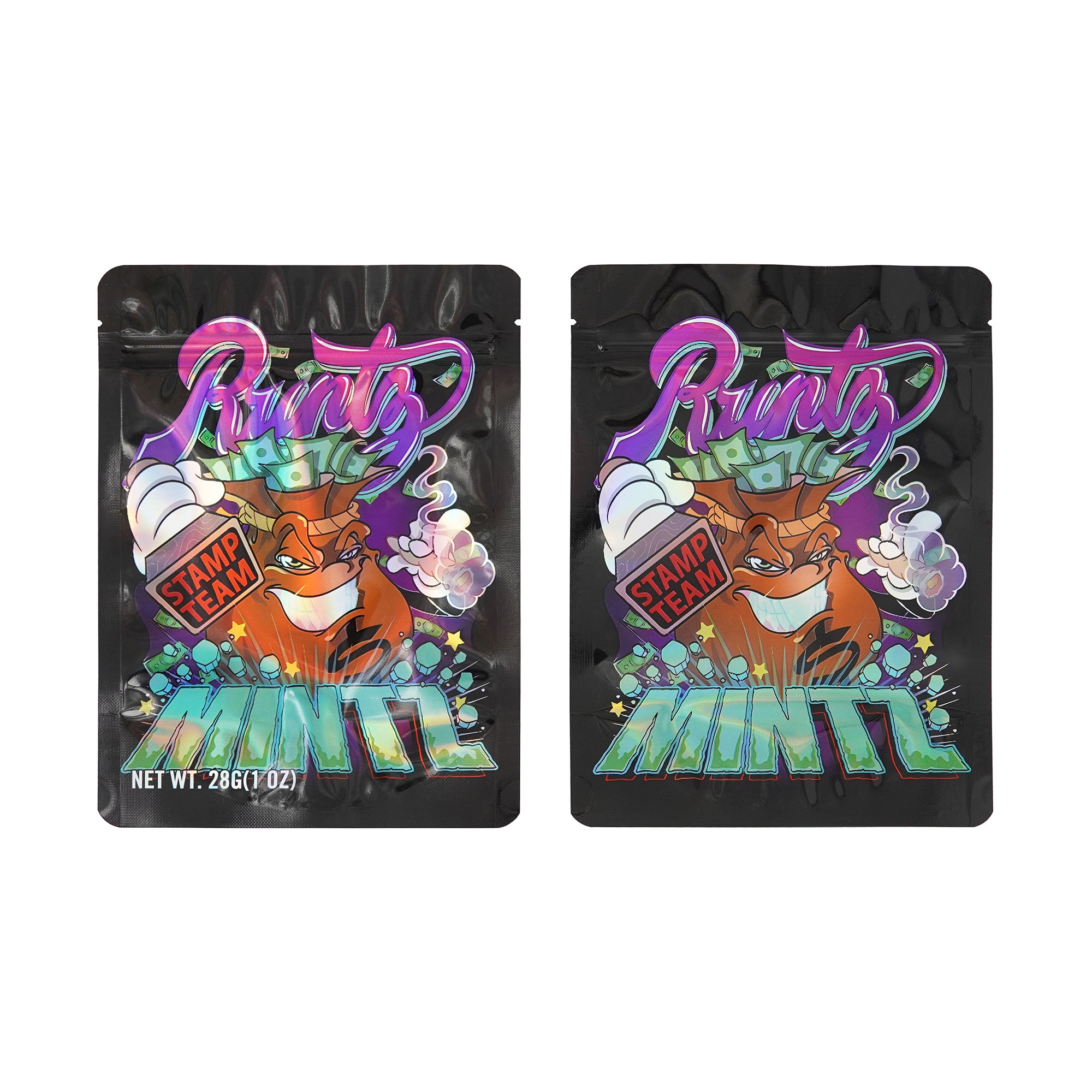Holographic Four Designs Stand Strong® Smell Proof Mylar Foil Bags