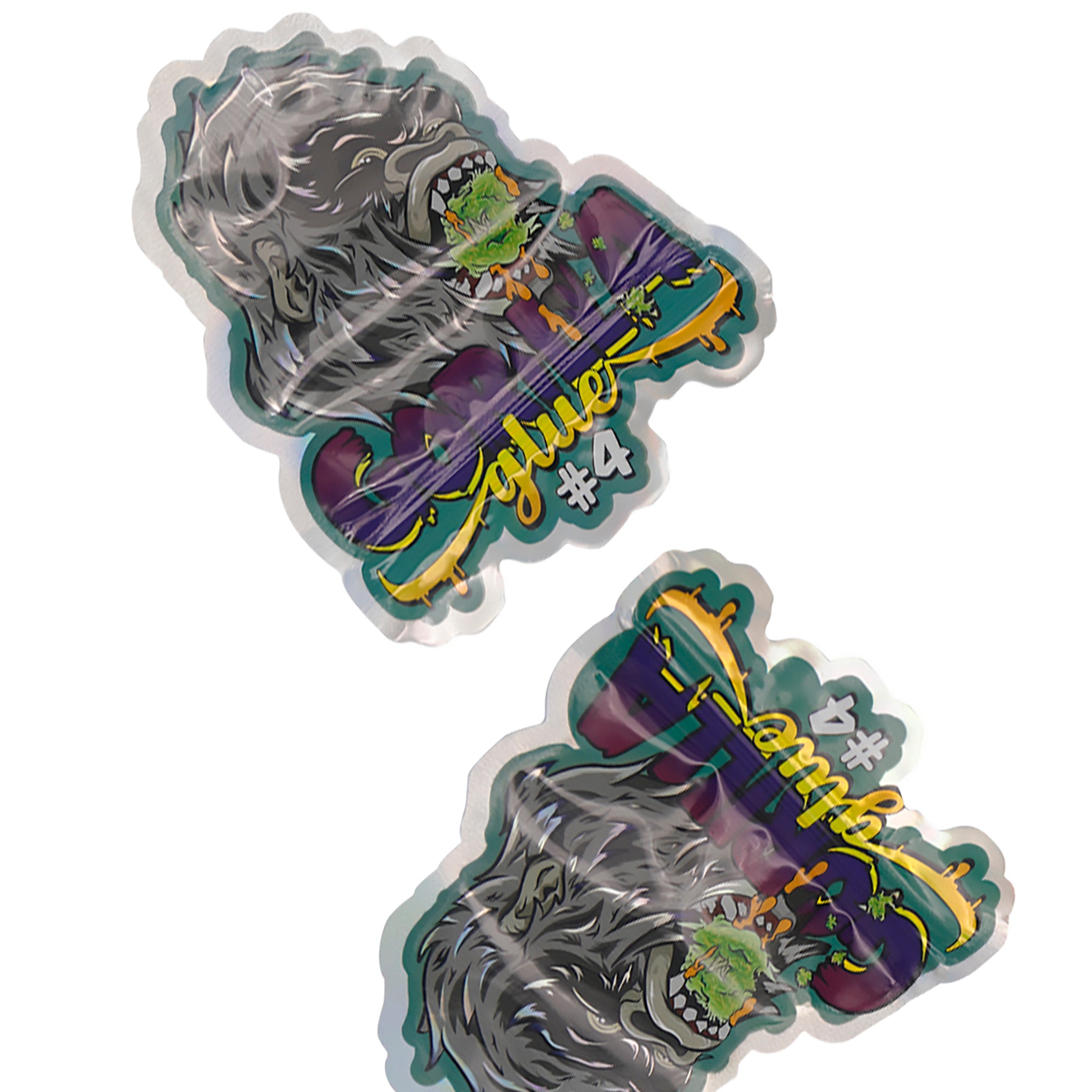 Flat Zipper Seal Bags – Holographic Gorilla Die Cut Smell Proof Mylar Foil