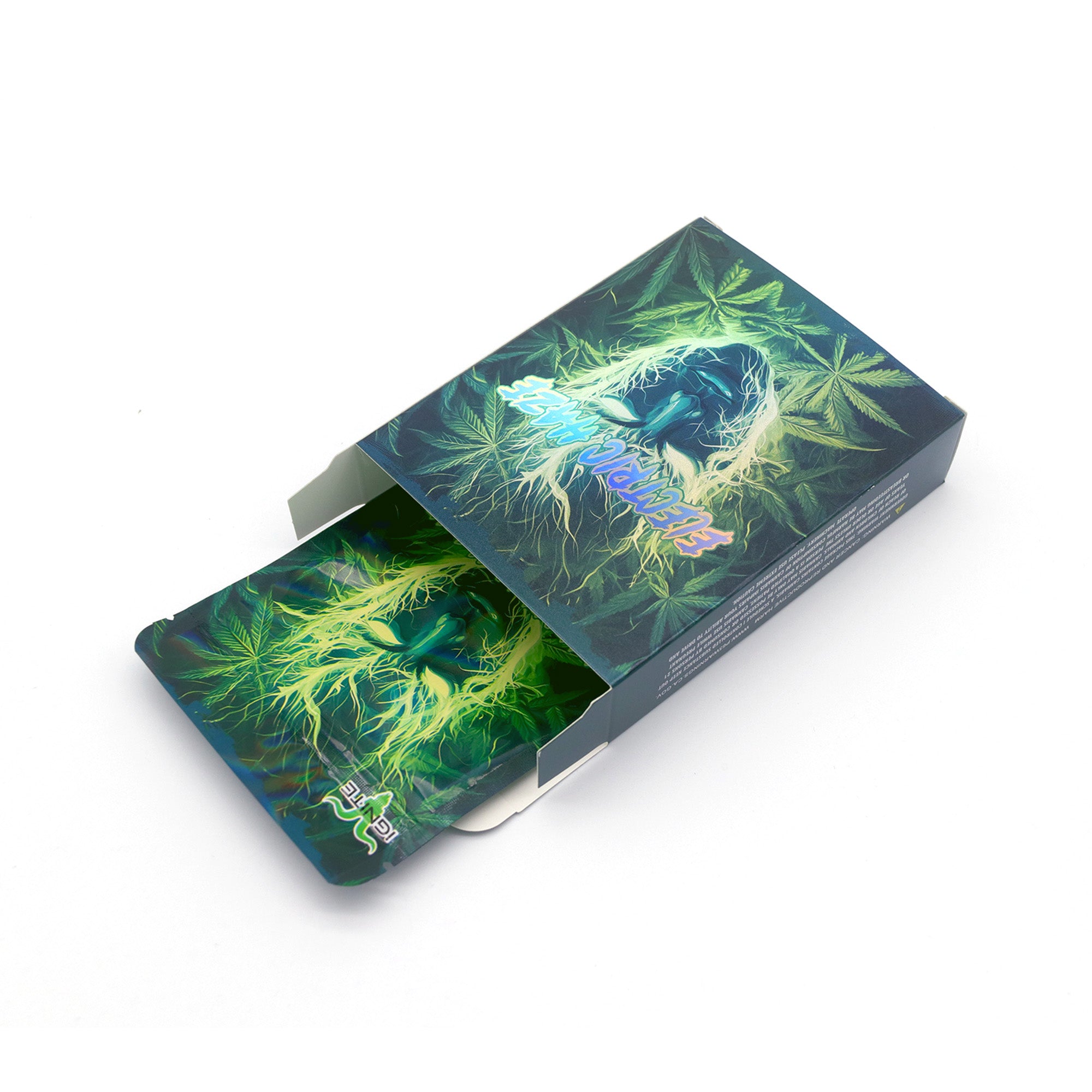 Glossy Electric Green Smell Proof Metallized Foil Stand Strong Bags with Matching Box 3.5g