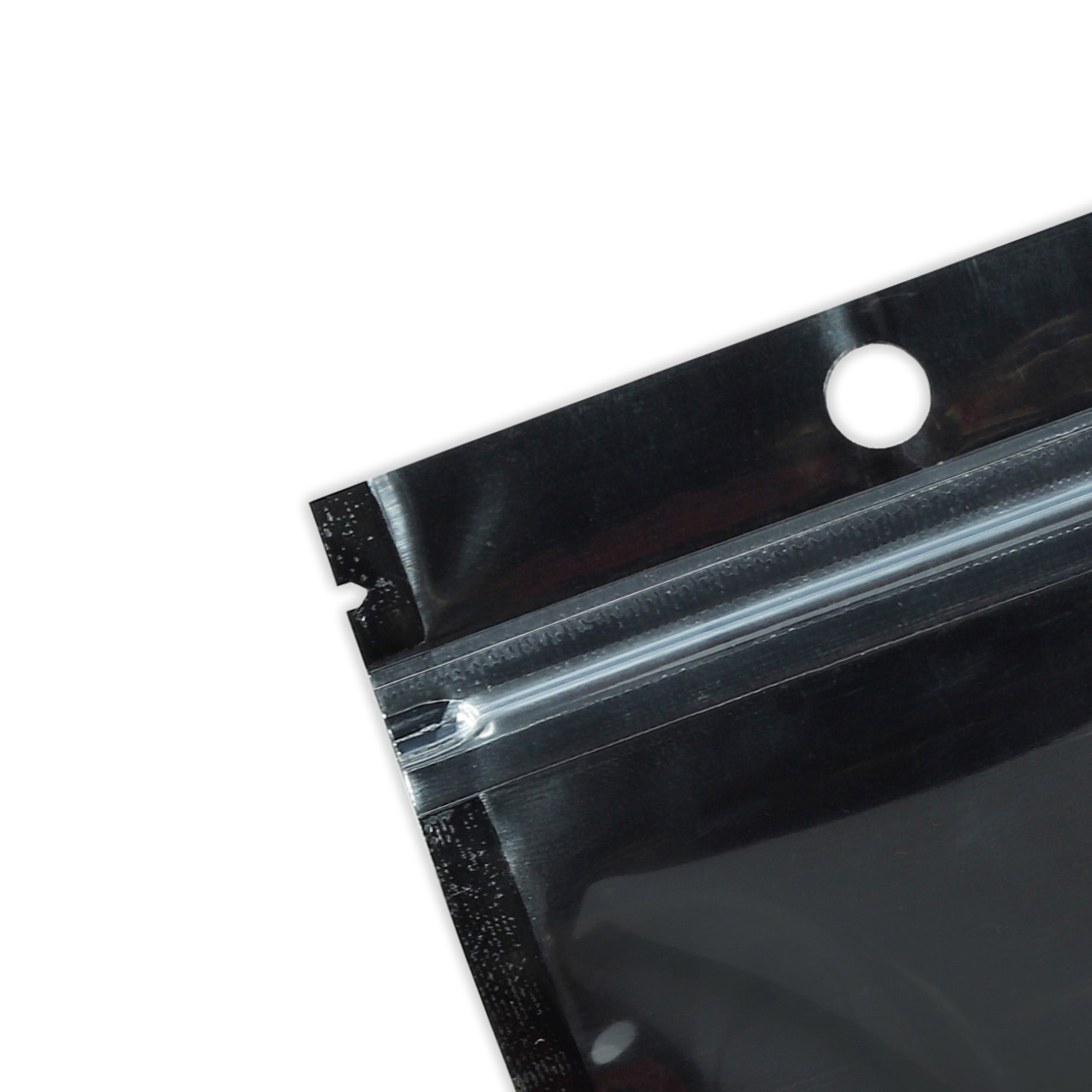 Glossy Half Mirror Black Metallic Mylar Stand Strong® Bags with Round Hang-Hole