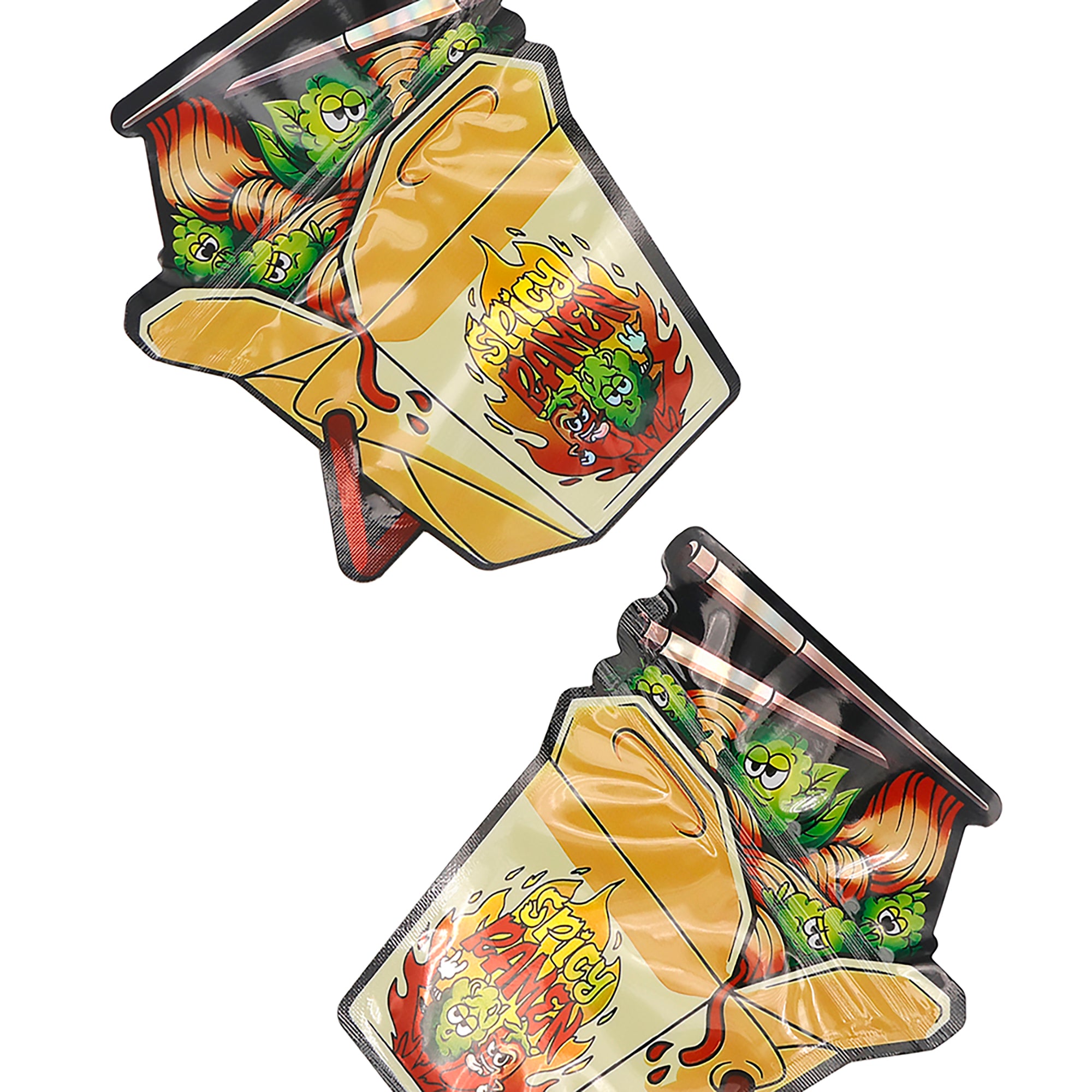 Flat Zipper Seal Bags – Holographic Spicy Ramen Die Cut Take Out Box Smell Proof Mylar Foil