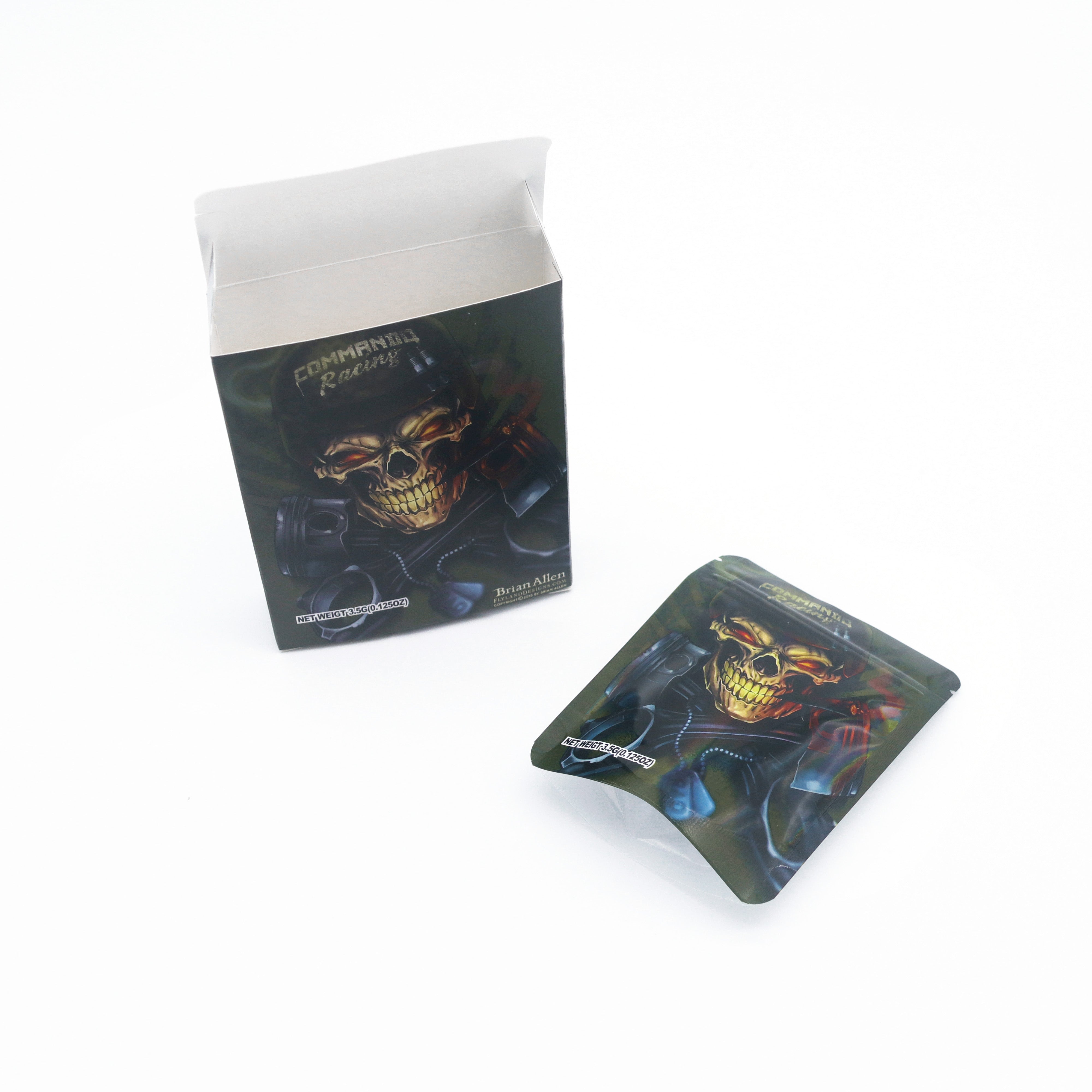 Half Holographic Skull Smell Proof Metallized Foil Stand Strong® Bags with Matching Box